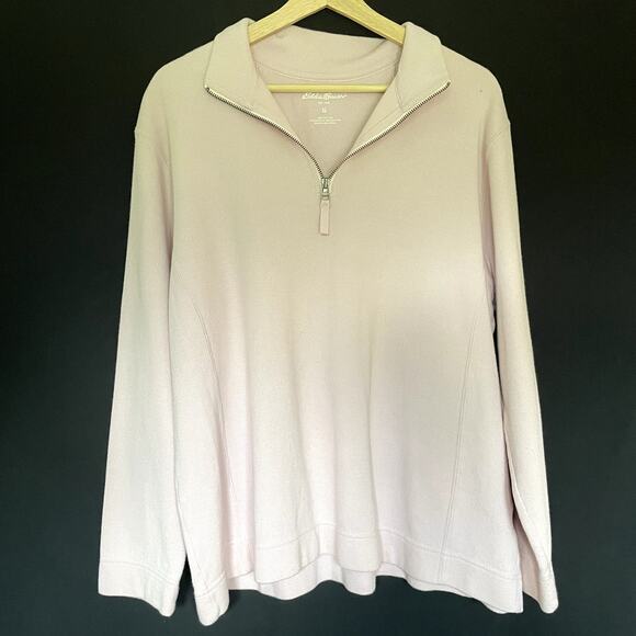 Eddie Bauer men's size XL tan pink pale 3/4 zip pullover sweater knit design - Picture 1 of 5